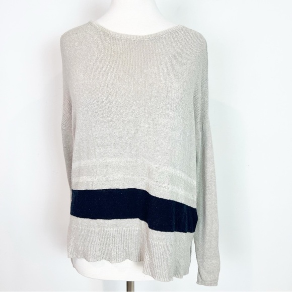 JAMES PERSE TAUPE WITH BLACK STRIPE SILK BLEND PULLOVER SWEATER WOMENS 1/SMALL - Picture 1 of 4